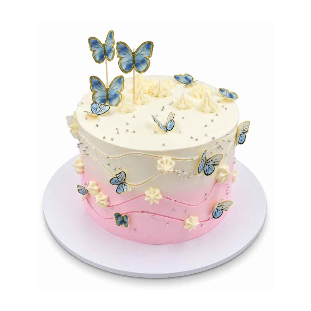Blue Butterfly Floral Cake