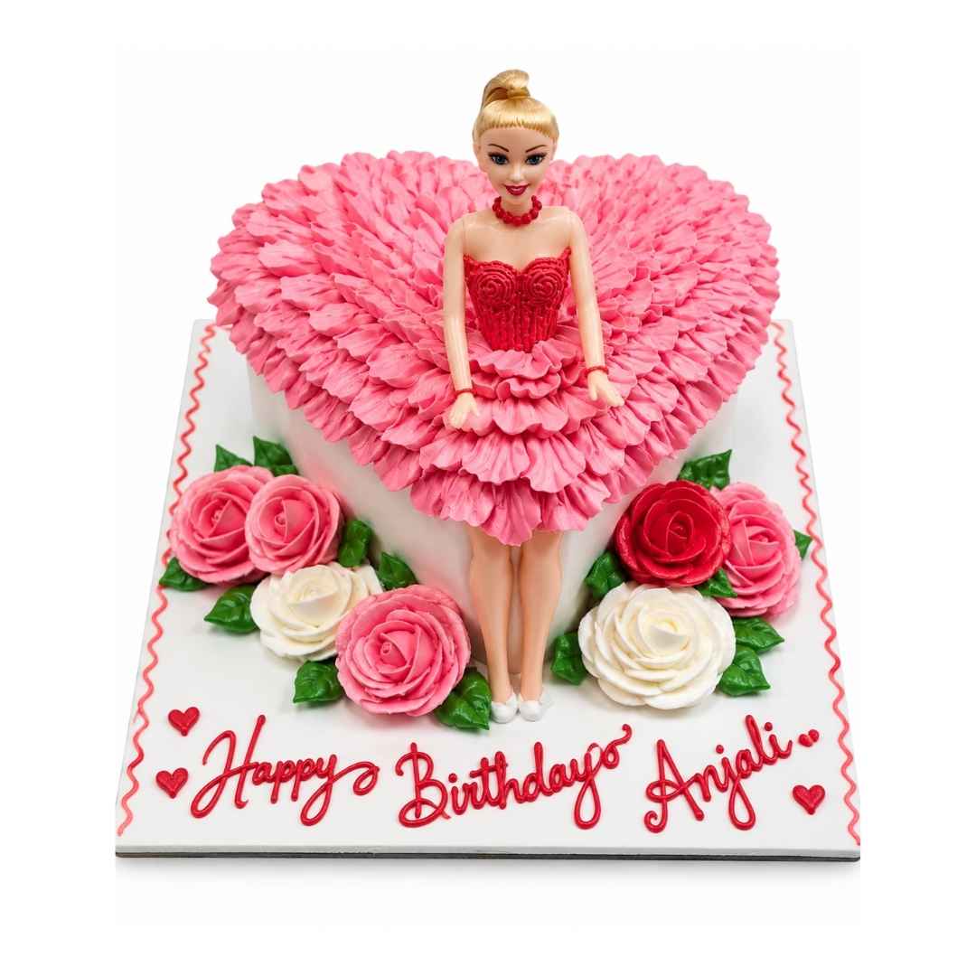 Pink Doll Dress Cake with Roses