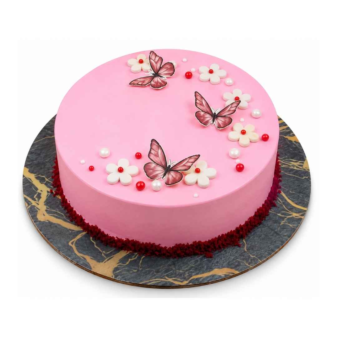 Pink Butterfly Floral Cake