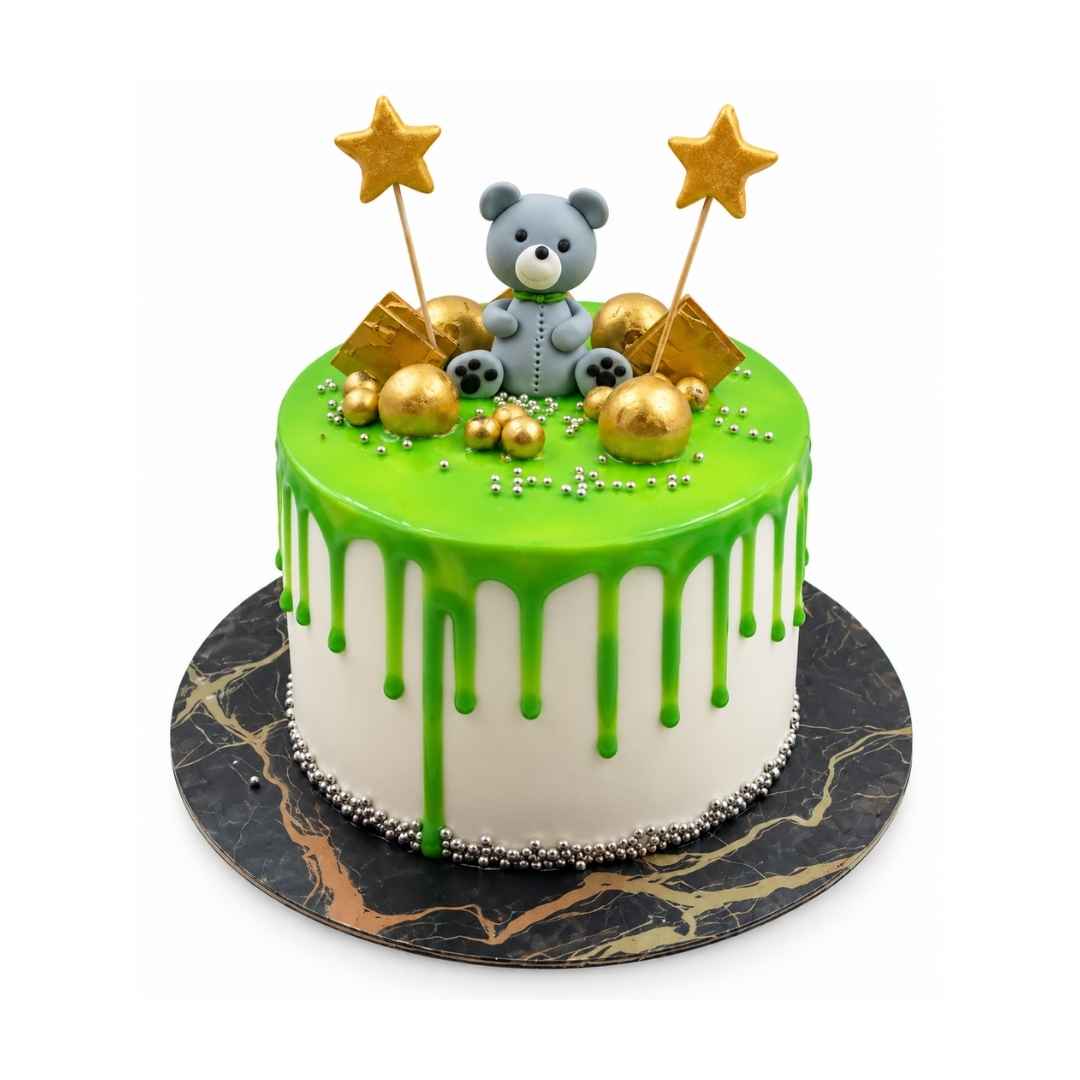 Teddy Bear Green Drip Cake