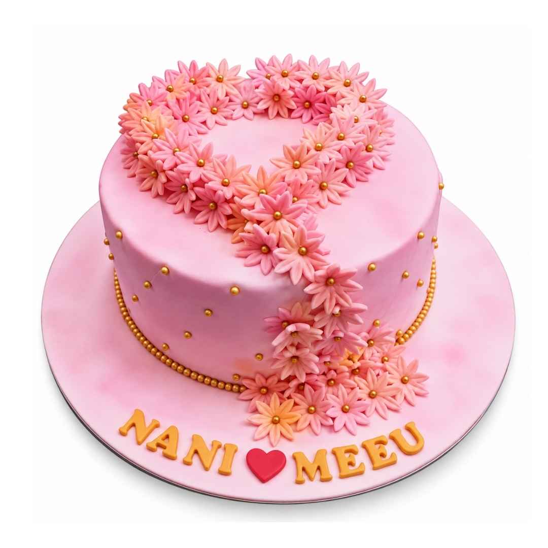 Pink Daisy Heart Cake