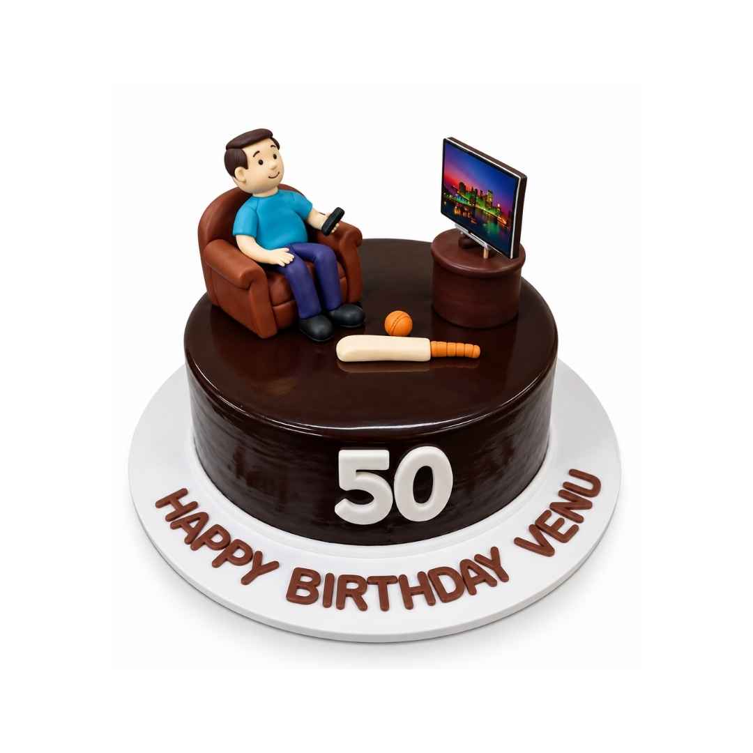 50th Birthday Cricket & TV Theme Cake