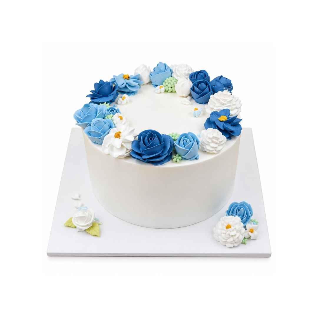 Blue & White Floral Cake
