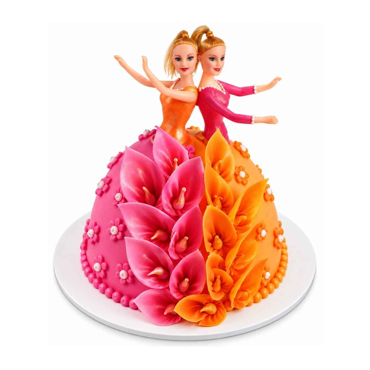 Pink Orange Floral Doll Cake