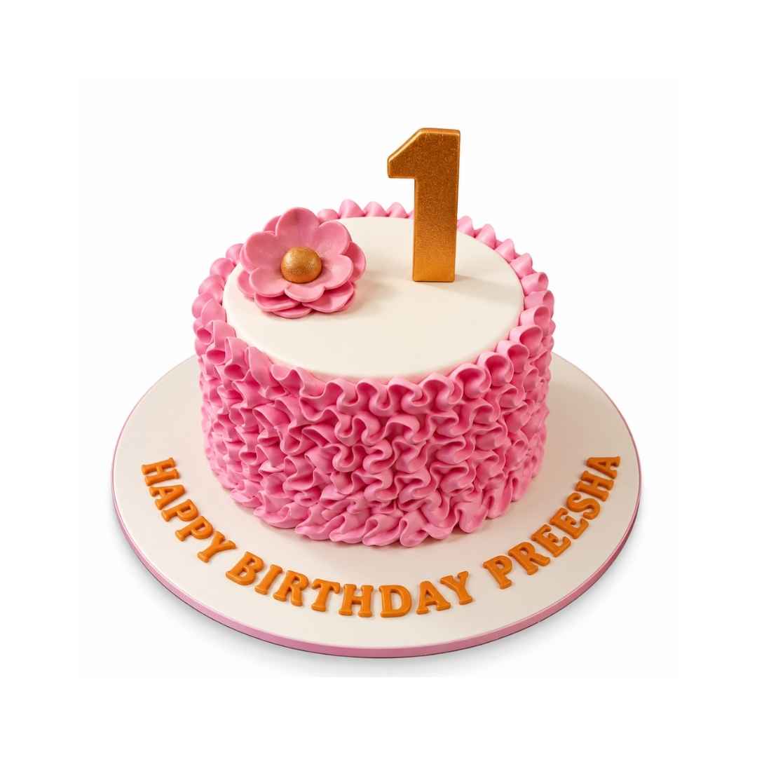 Pink Ruffle First Birthday Cake