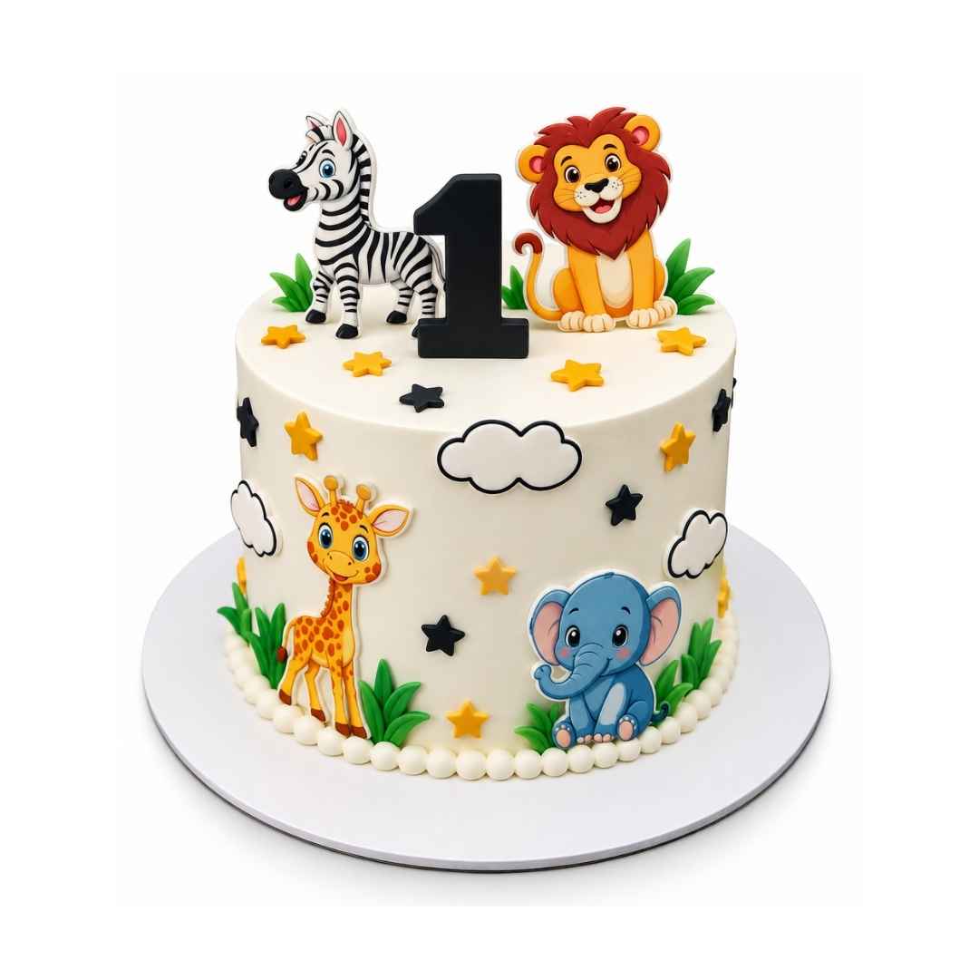 Jungle Animals 1st Birthday Cake