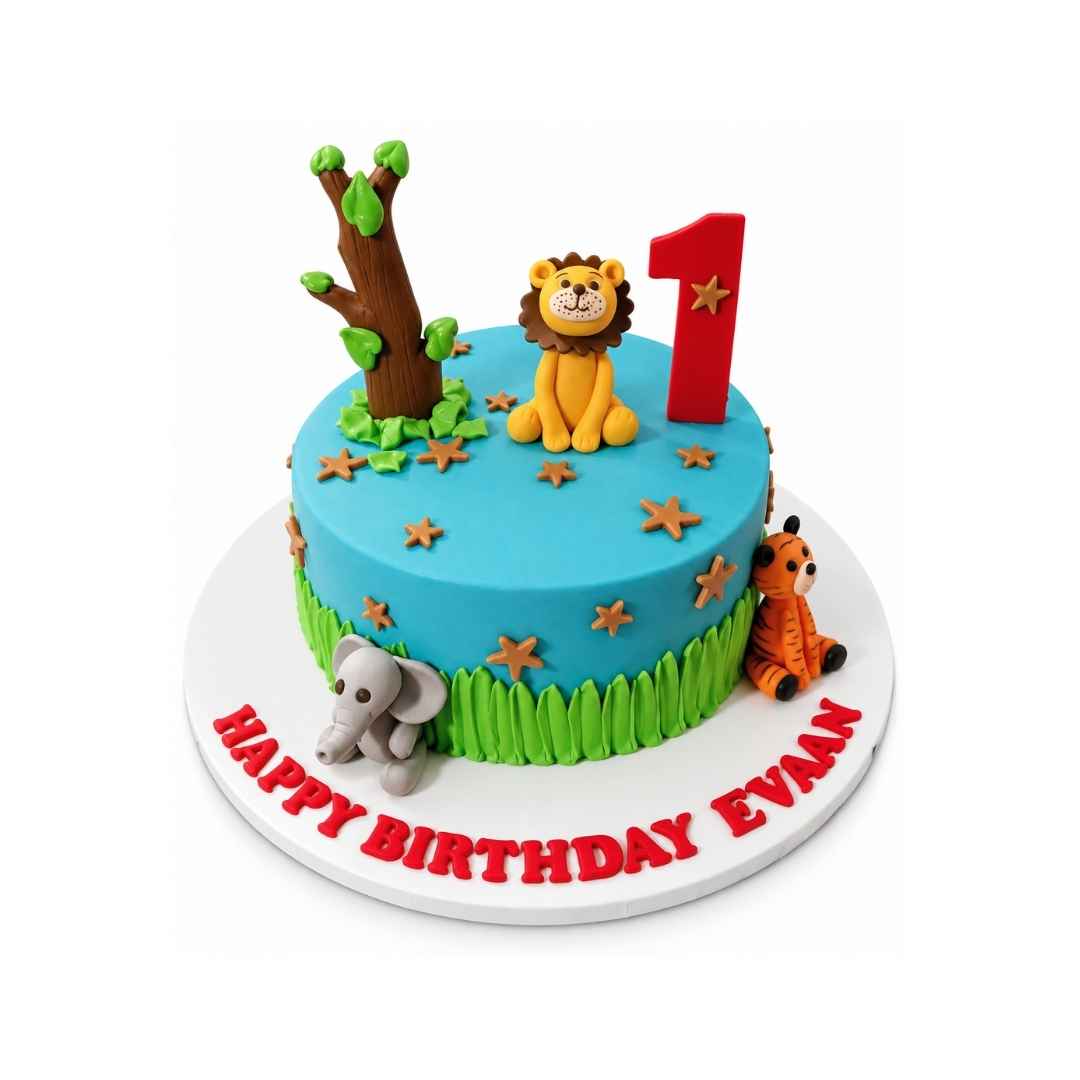 Jungle Lion 1st Birthday Cake