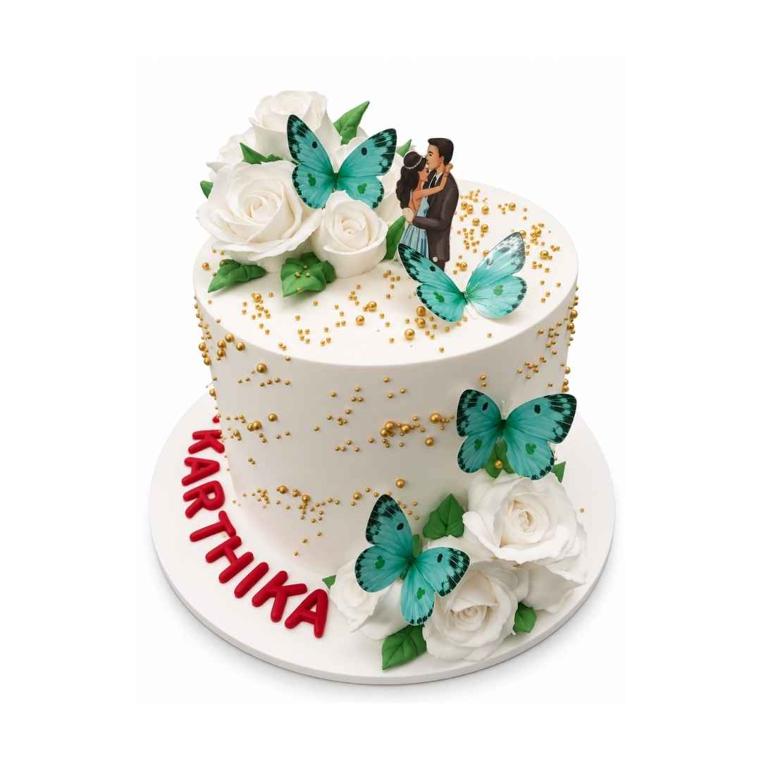 Romantic Couple Rose & Butterfly Cake