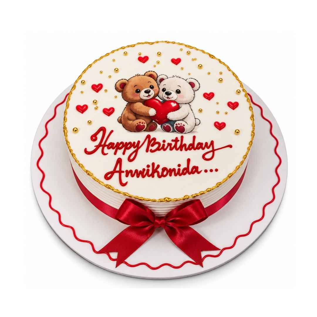 Romantic Teddy Bear Birthday Cake