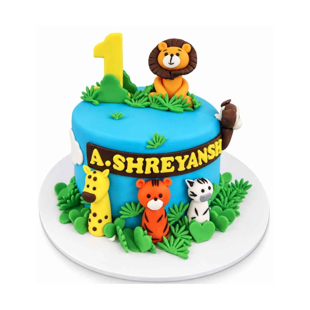 Jungle Animals 1st Birthday Cake