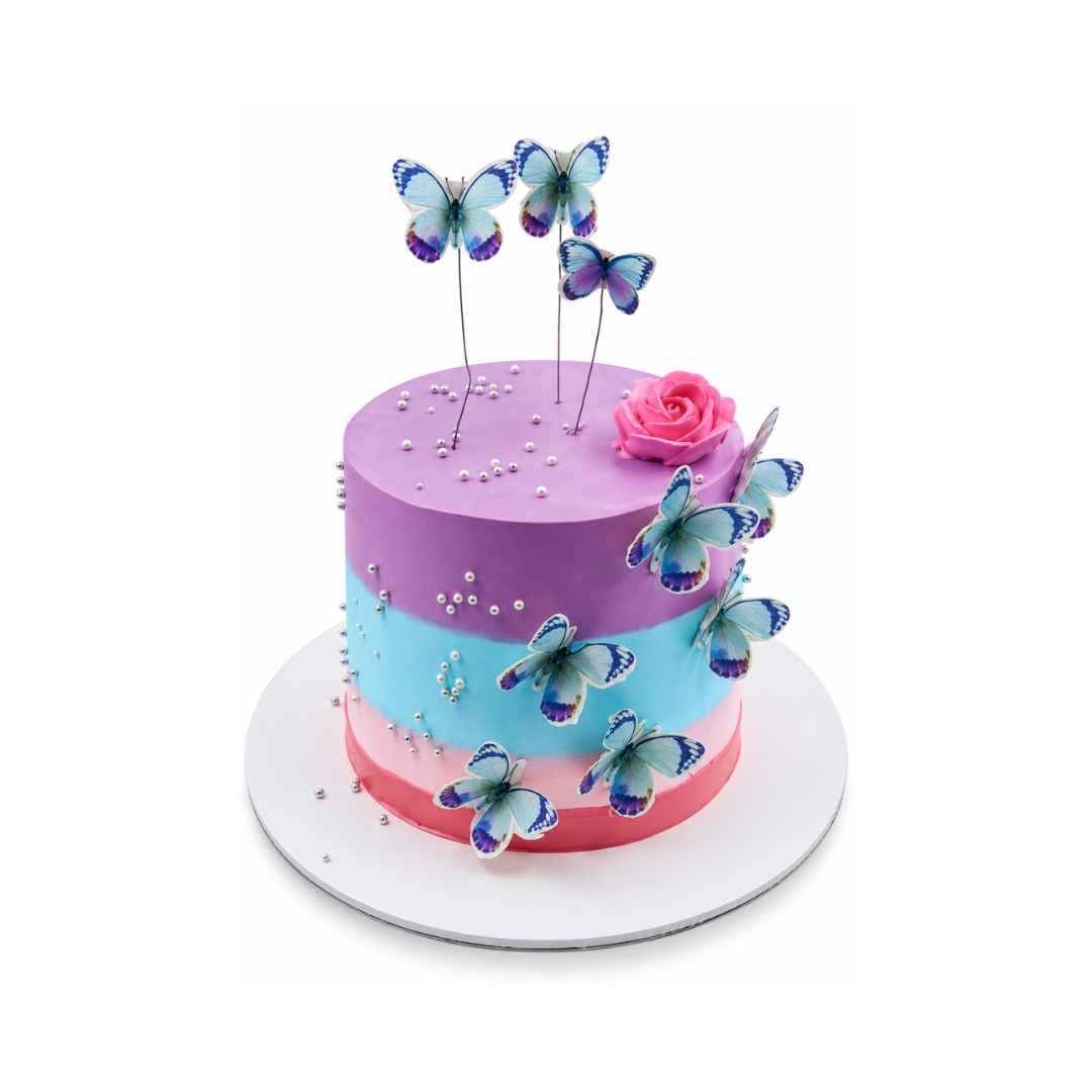 Blue & Purple Butterfly Floral Cake