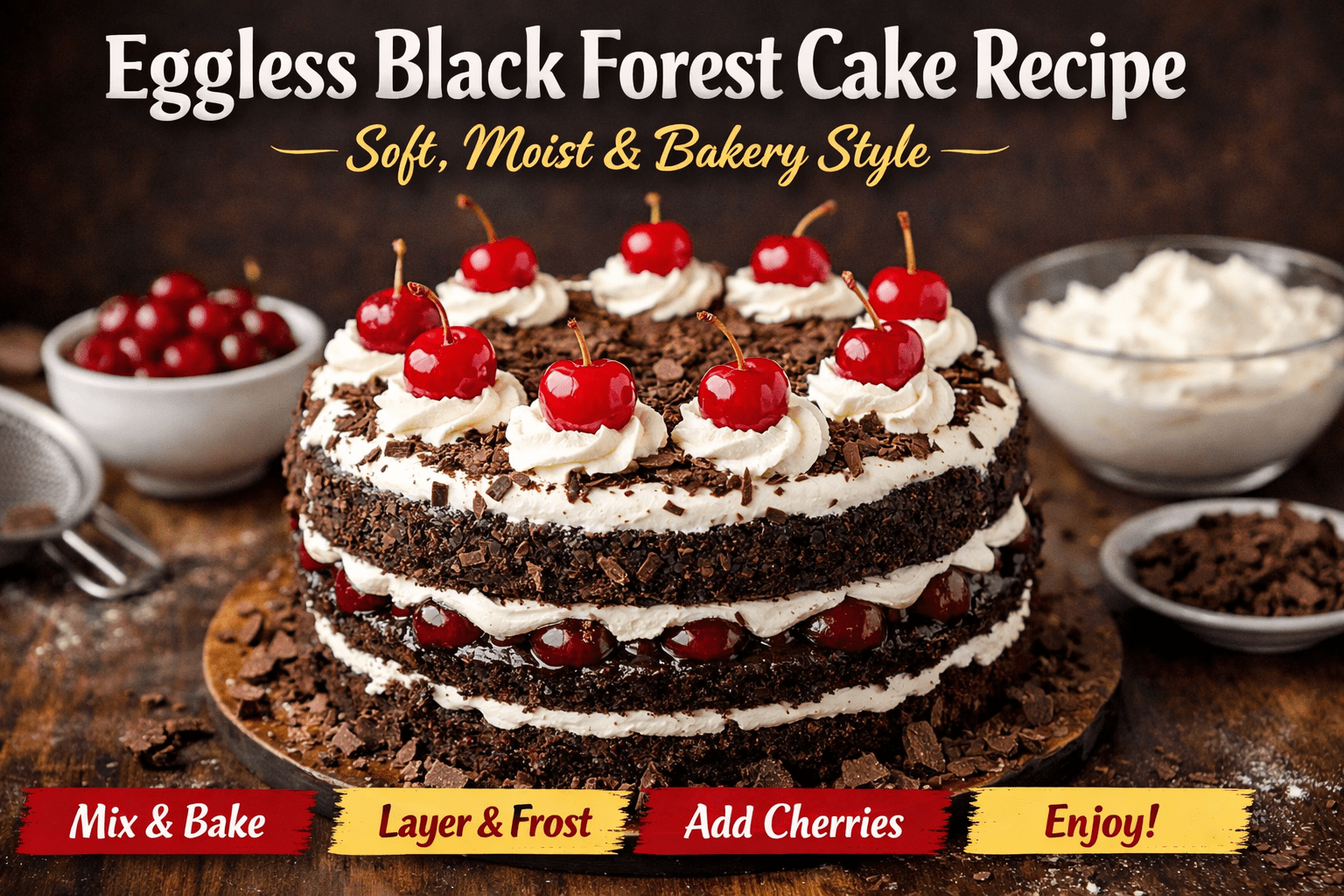 Eggless Black Forest Cake Recipe