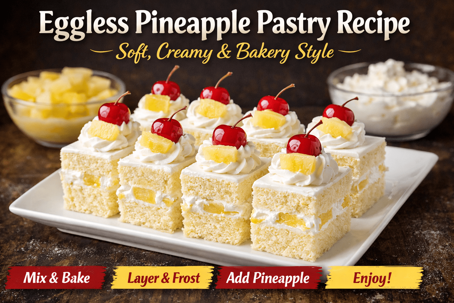 Eggless Pineapple Pastry Recipe
